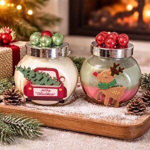 Set‎ of 2 Christmas Candles with Decorated Ikea Vases - Super Cute